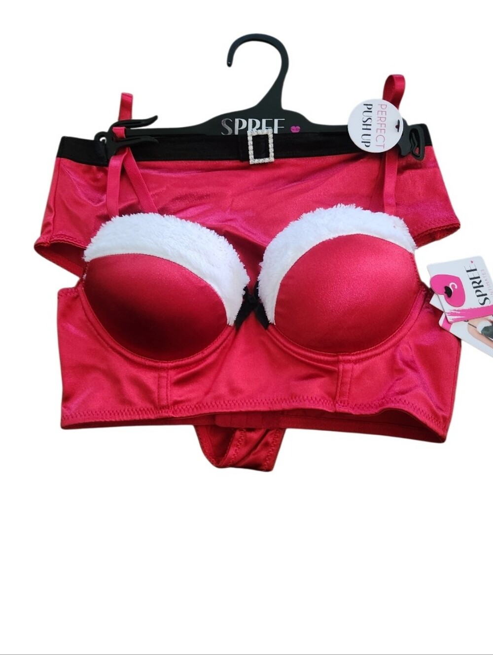 Santa Women's Red Push-Up Bra & Brief Set with White Trim Sz Small Nwt